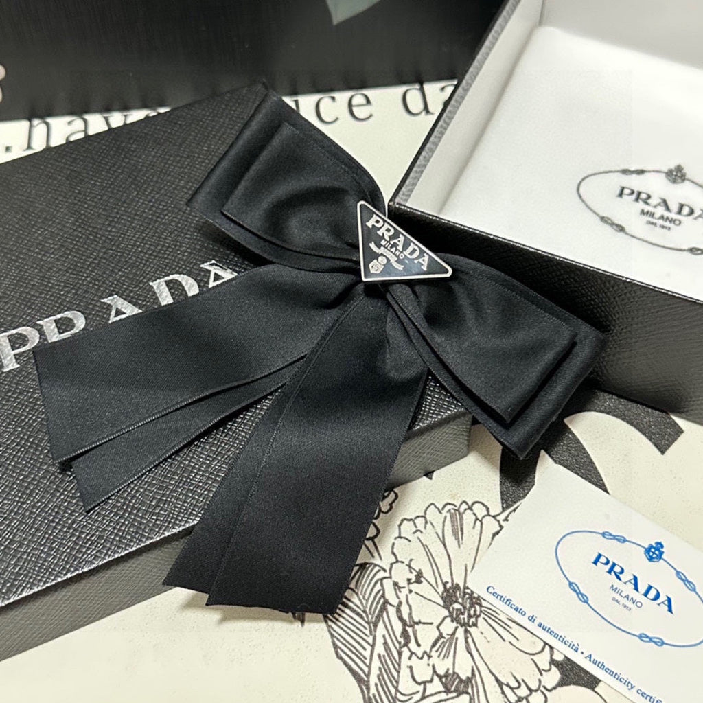 PRADA BOW HAIR CLIP IN BLACK RE-NYLON 423593