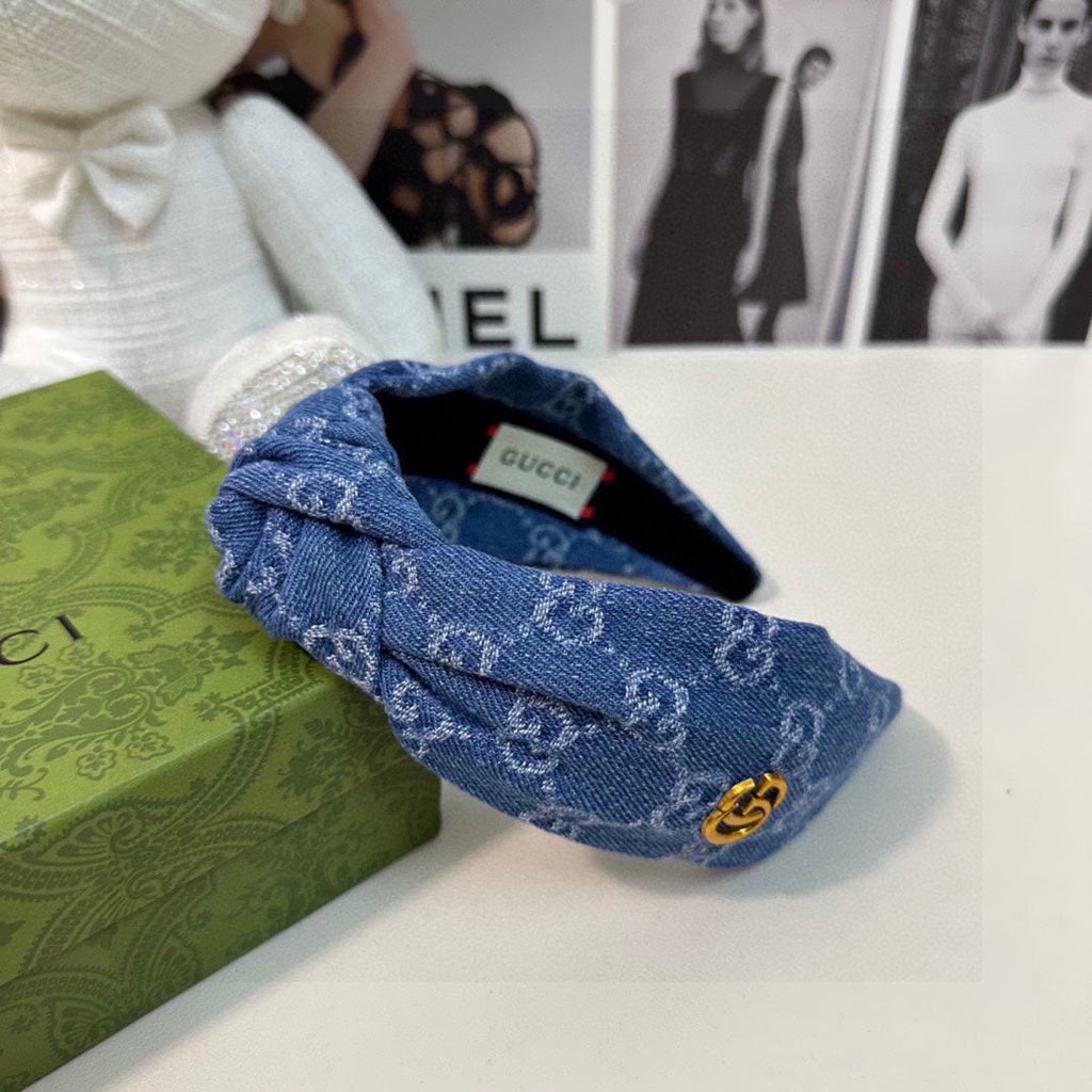 GUCCI DENIM HEADBAND ROYAL BLUE 432814