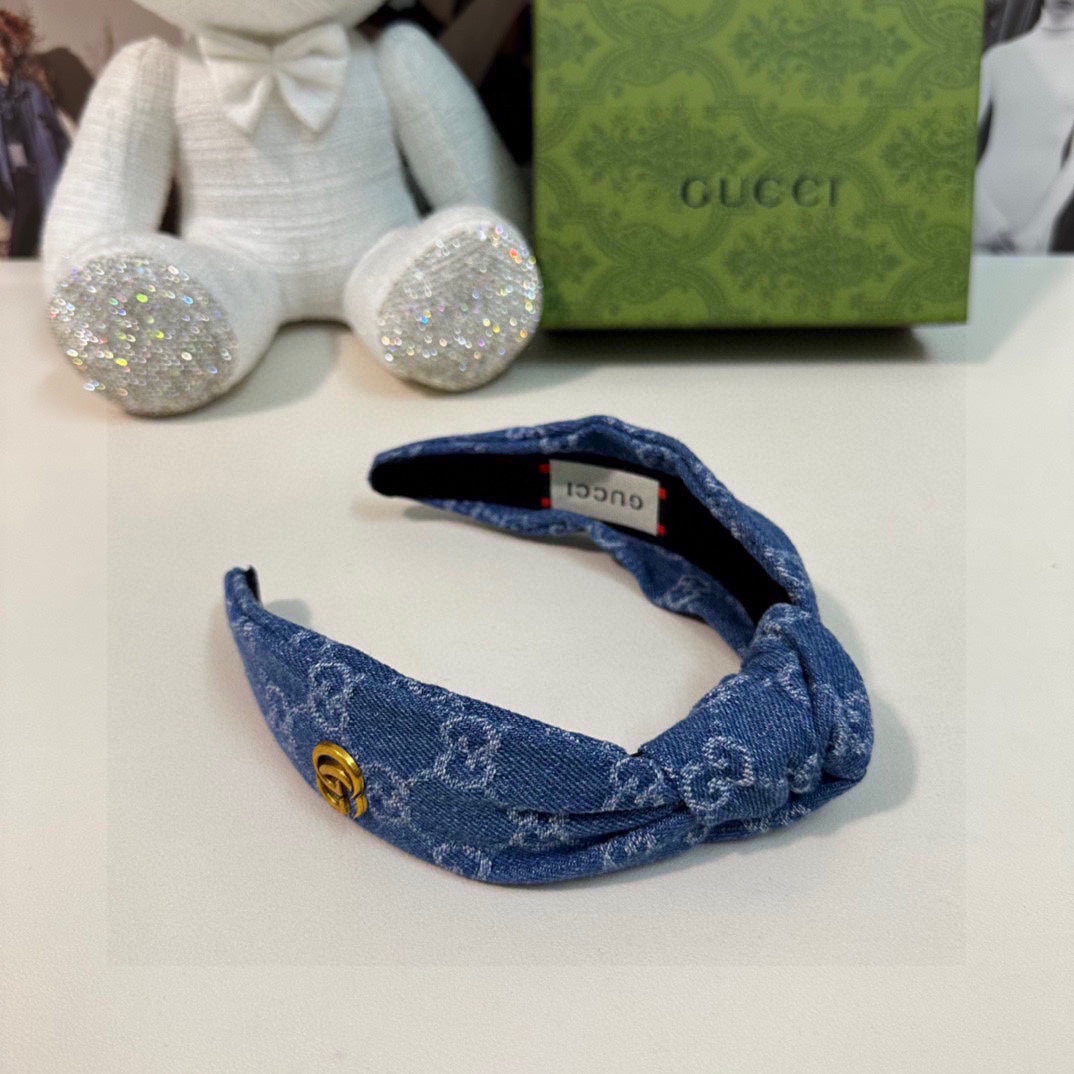 GUCCI DENIM HEADBAND ROYAL BLUE 432814