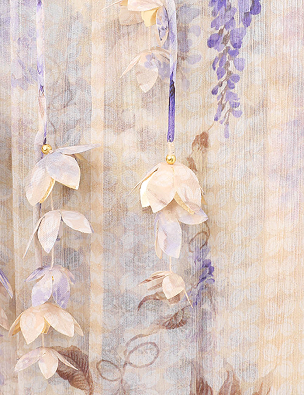 ZIMMER PLEATED V-NECK SLEEVELESS DRESS IN BEIGE MIX PURPLE