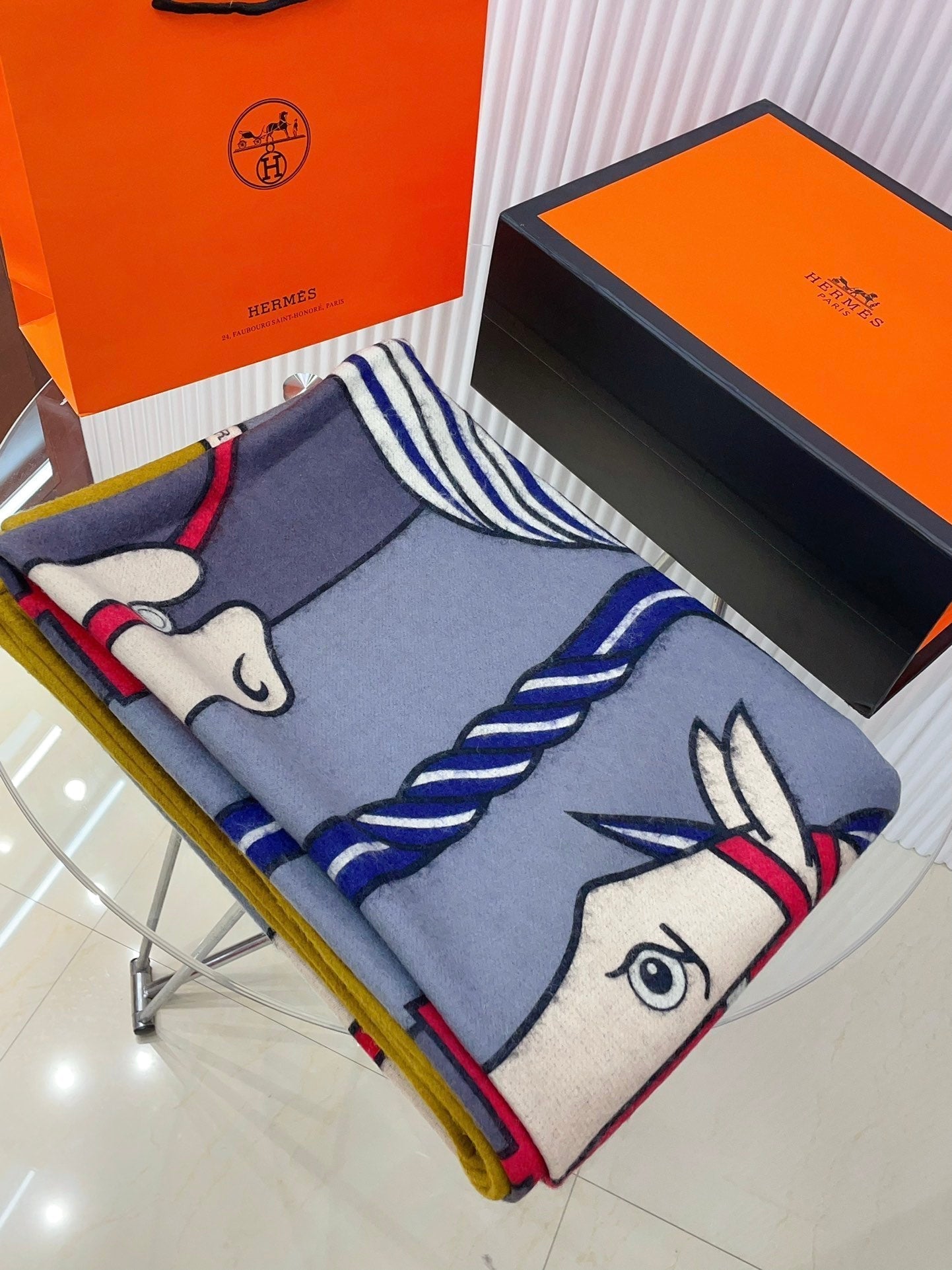 HERMES BLANKET 180 CM IN COLORFUL LAMBSWOOL AND CASERE 256061