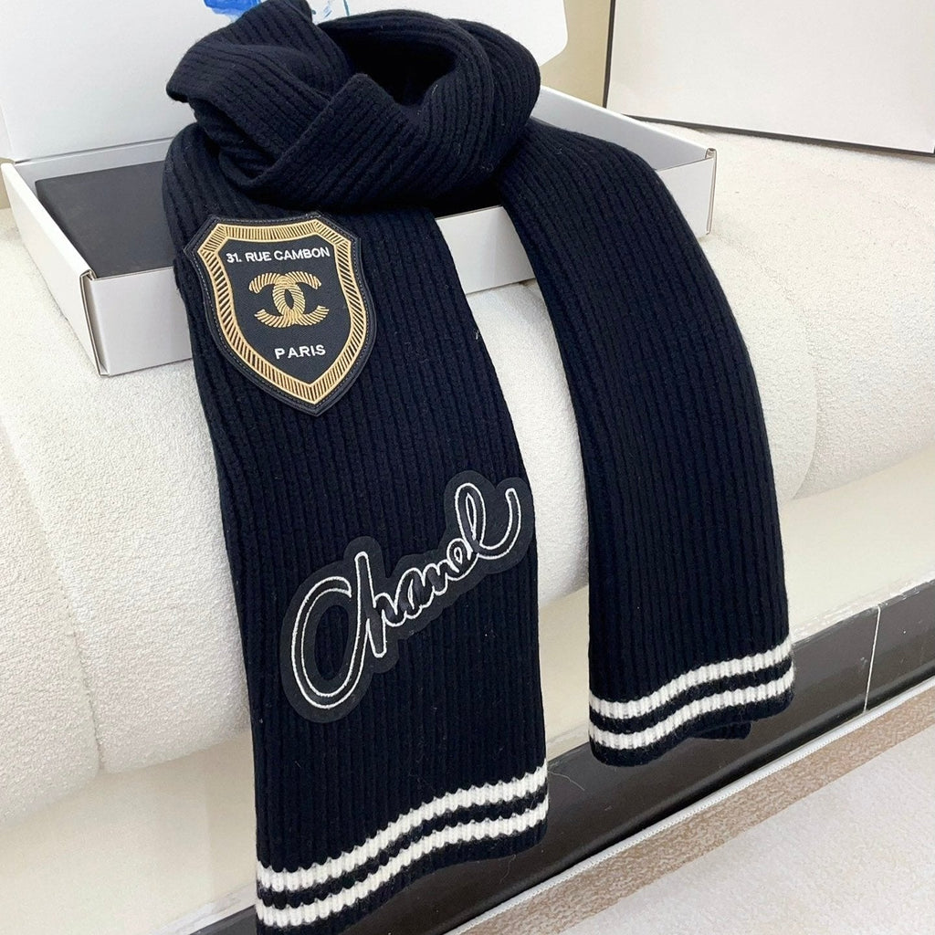 CHANEL SCARF 180 CM IN BLACK PURE CASHMERE WITH STICKER 389998