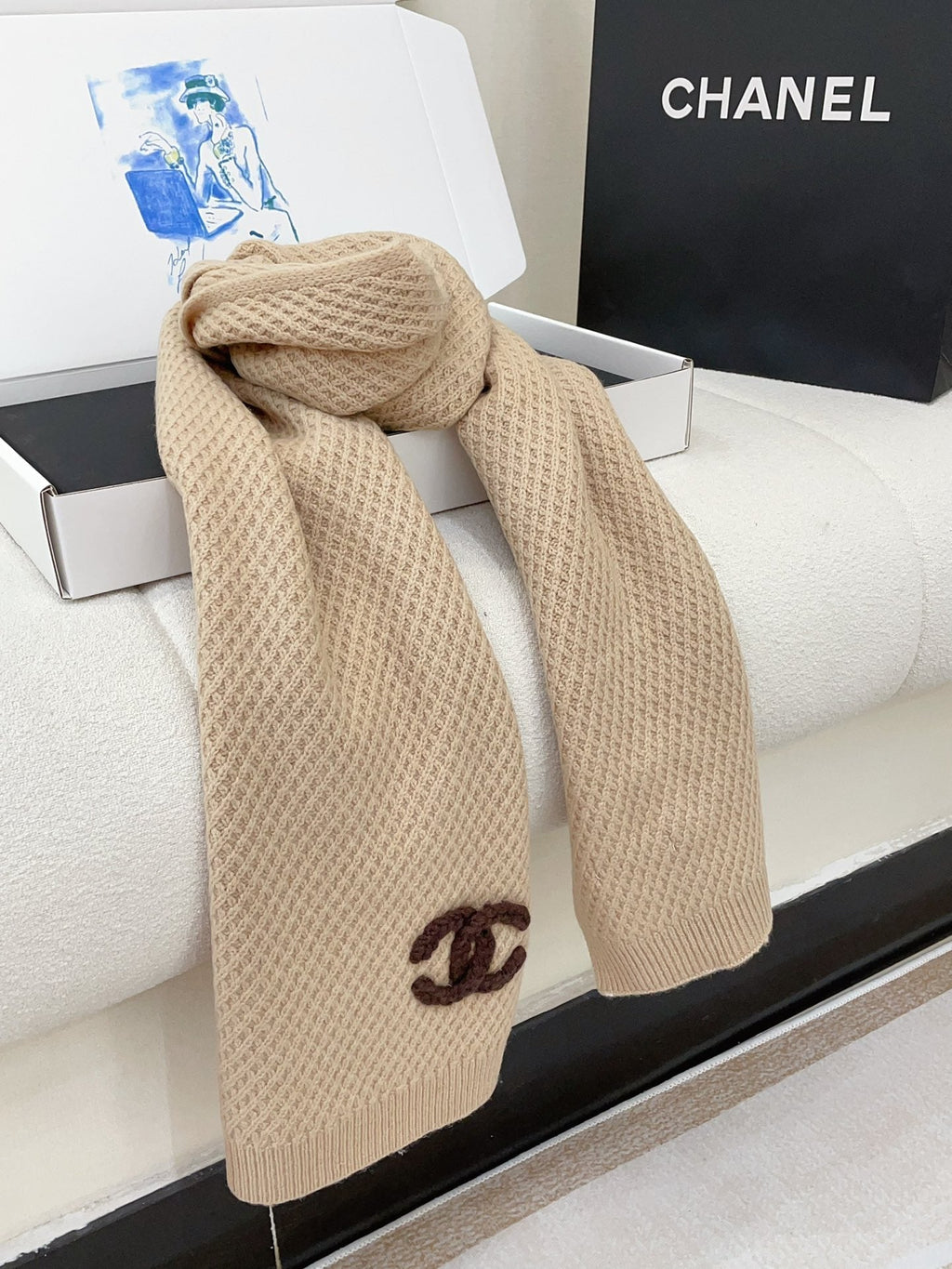 CHANEL SCARF 190 CM IN DESERT BROWN CASHMERE 393185