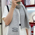 CHANEL SCARF 180 CM IN WHITE MIX BLACK CASHMERE 394592