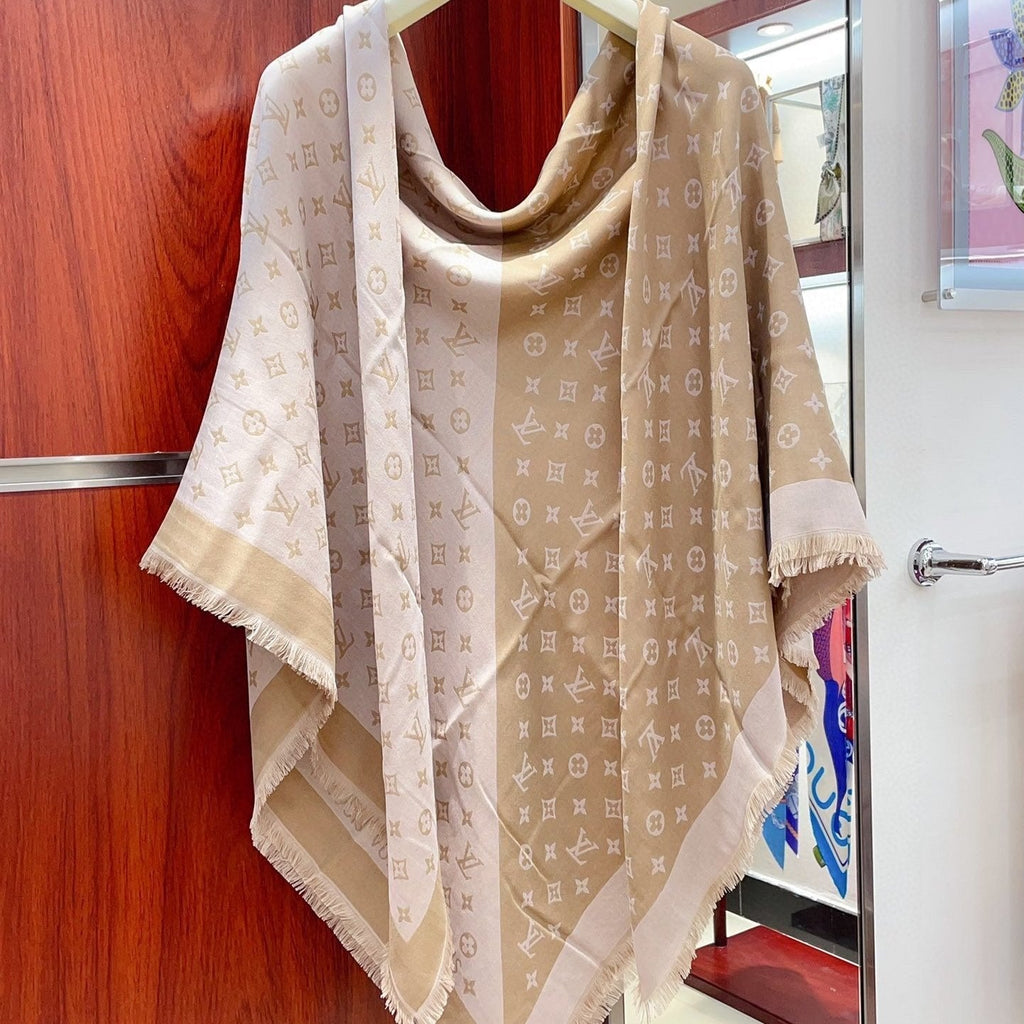 LOUIS VUITTON DUOGRAM SCARF 140 CM IN PINK BEIGE SILK 396238