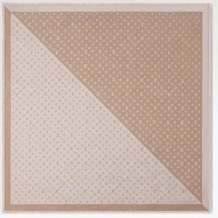 LOUIS VUITTON DUOGRAM SCARF 140 CM IN PINK BEIGE SILK 396238