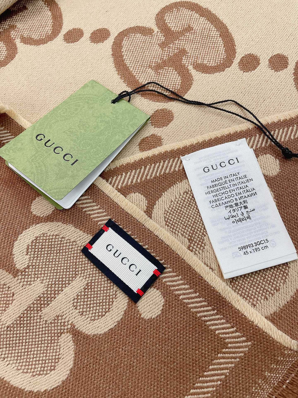 GUCCI DOUBLE-SIDED SCARF 200 CM IN COFFEE AND TAN BROWN WOOL AND SILK  398287
