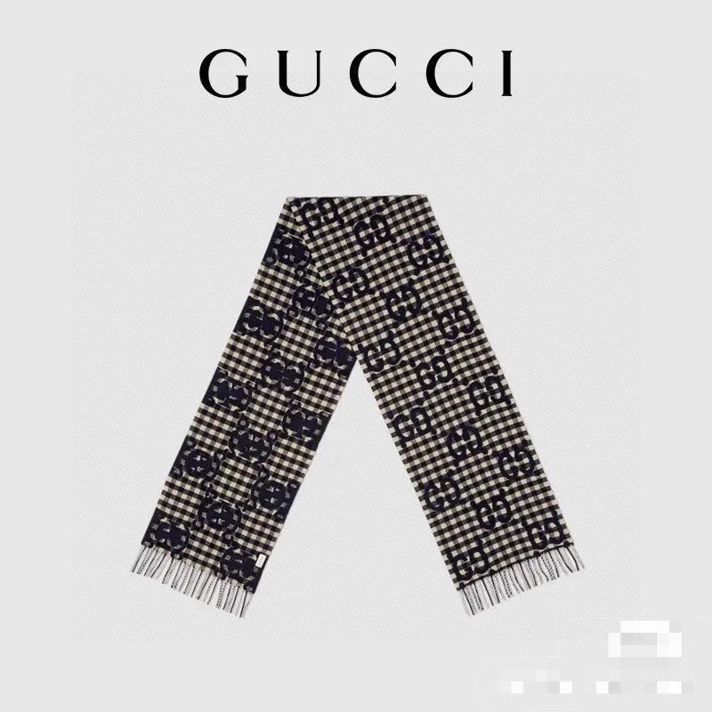 GUCCI SCARF 220 CM IN BLACK MIX WHITE WOOL 401165