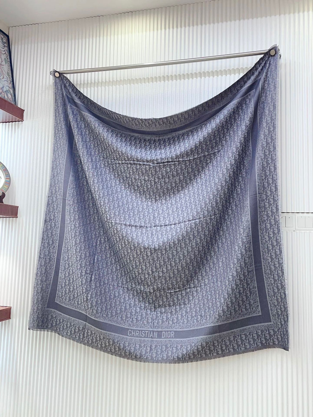 DIOR SQUARE SCARF 140 CM IN COOL GRAY WOOL AND SILK 408661