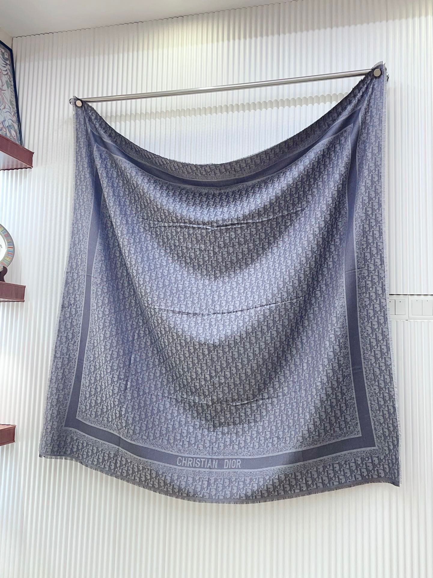 DIOR SQUARE SCARF 140 CM IN COOL GRAY WOOL AND SILK 408661