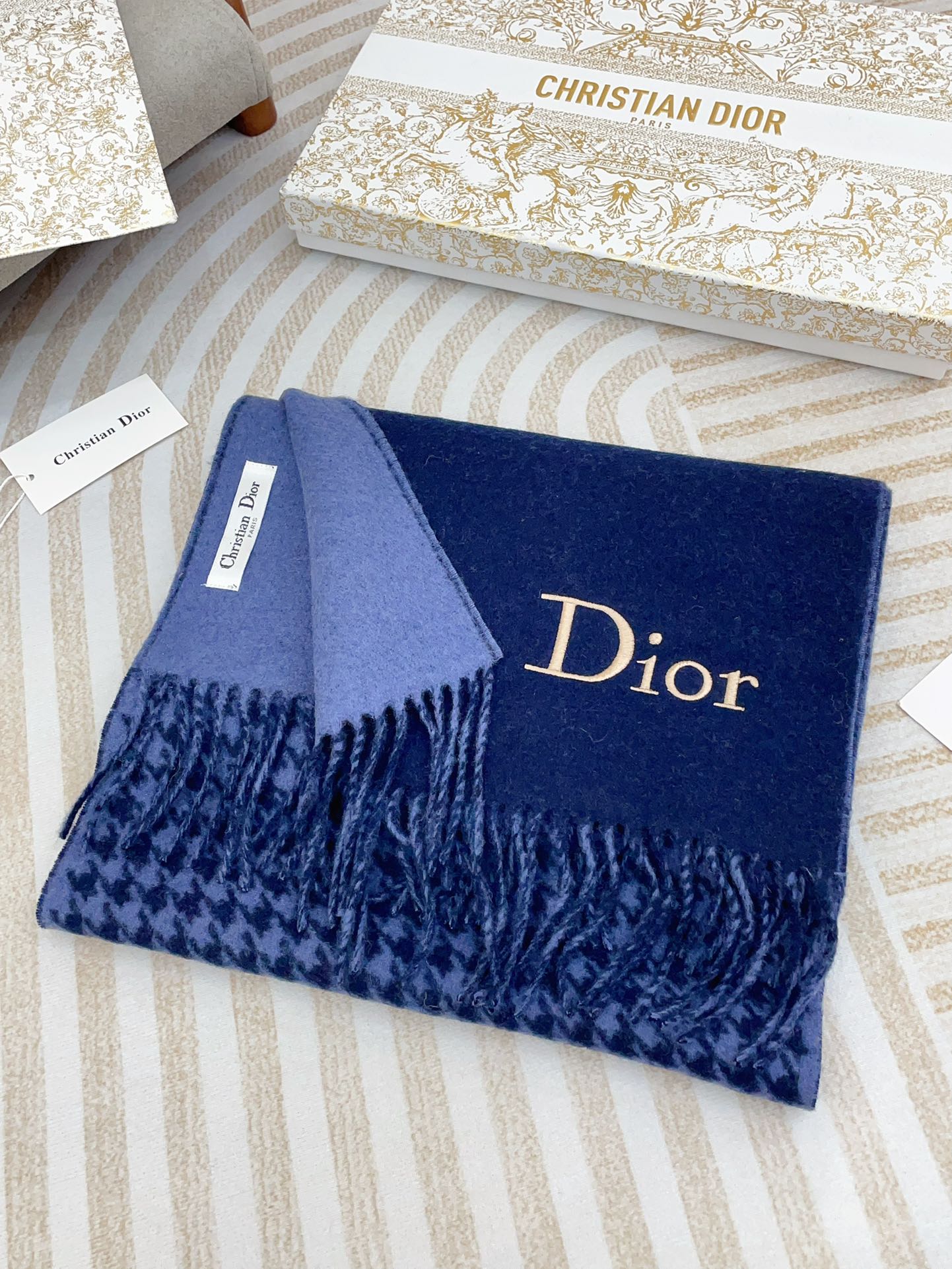 DIOR SCARF 180 CM IN NAVY BLUE CASHMERE 419819