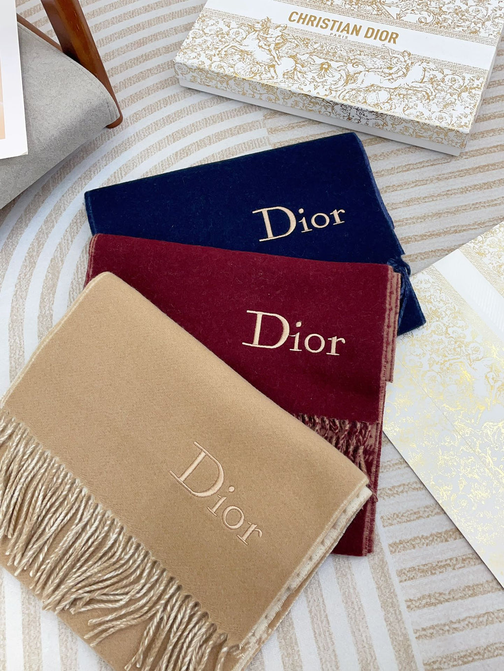 DIOR SCARF 180 CM IN NAVY BLUE CASHMERE 419819
