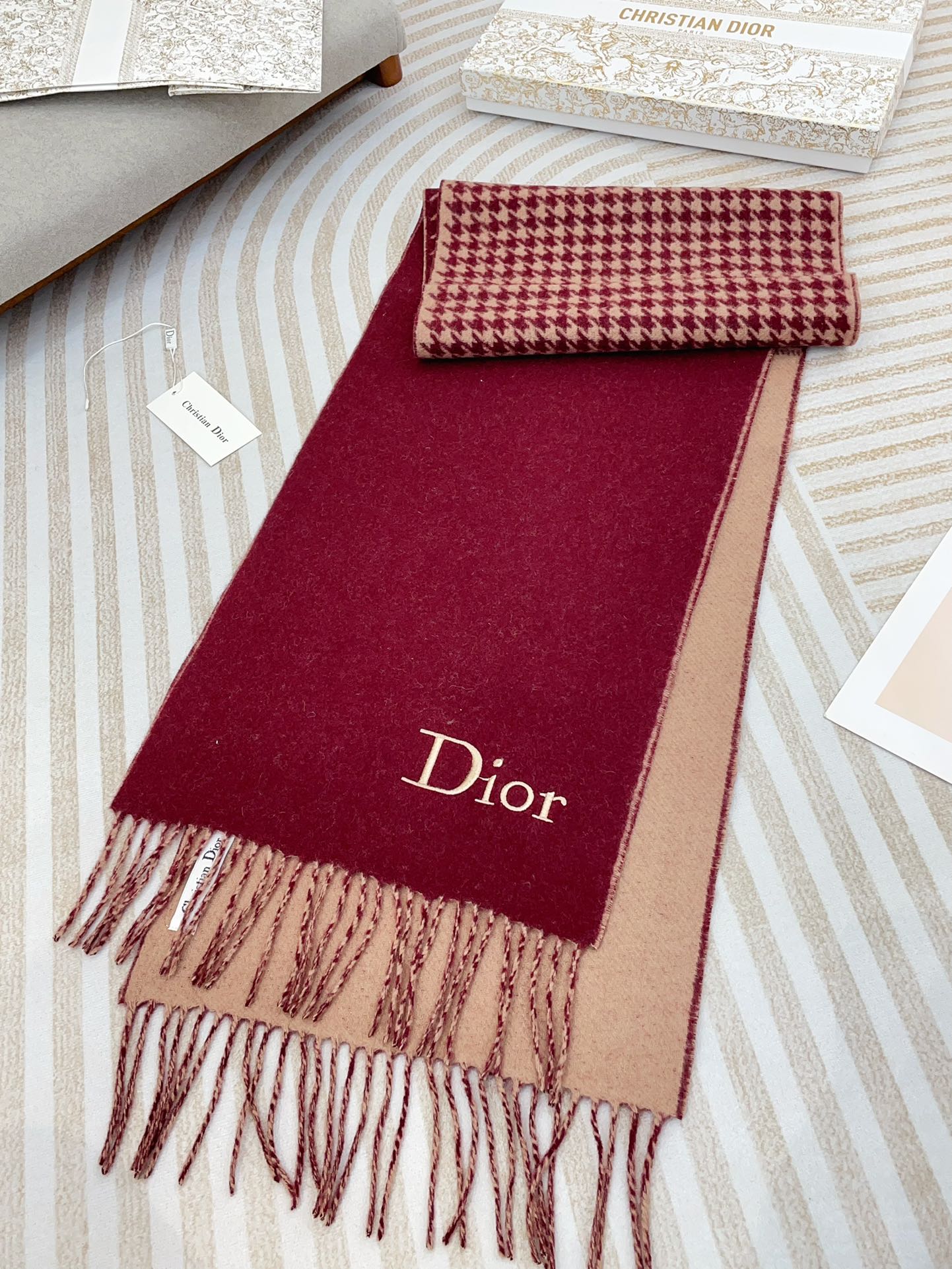 DIOR SCARF 180 CM IN BURGUNDY RED CASHMERE 419821