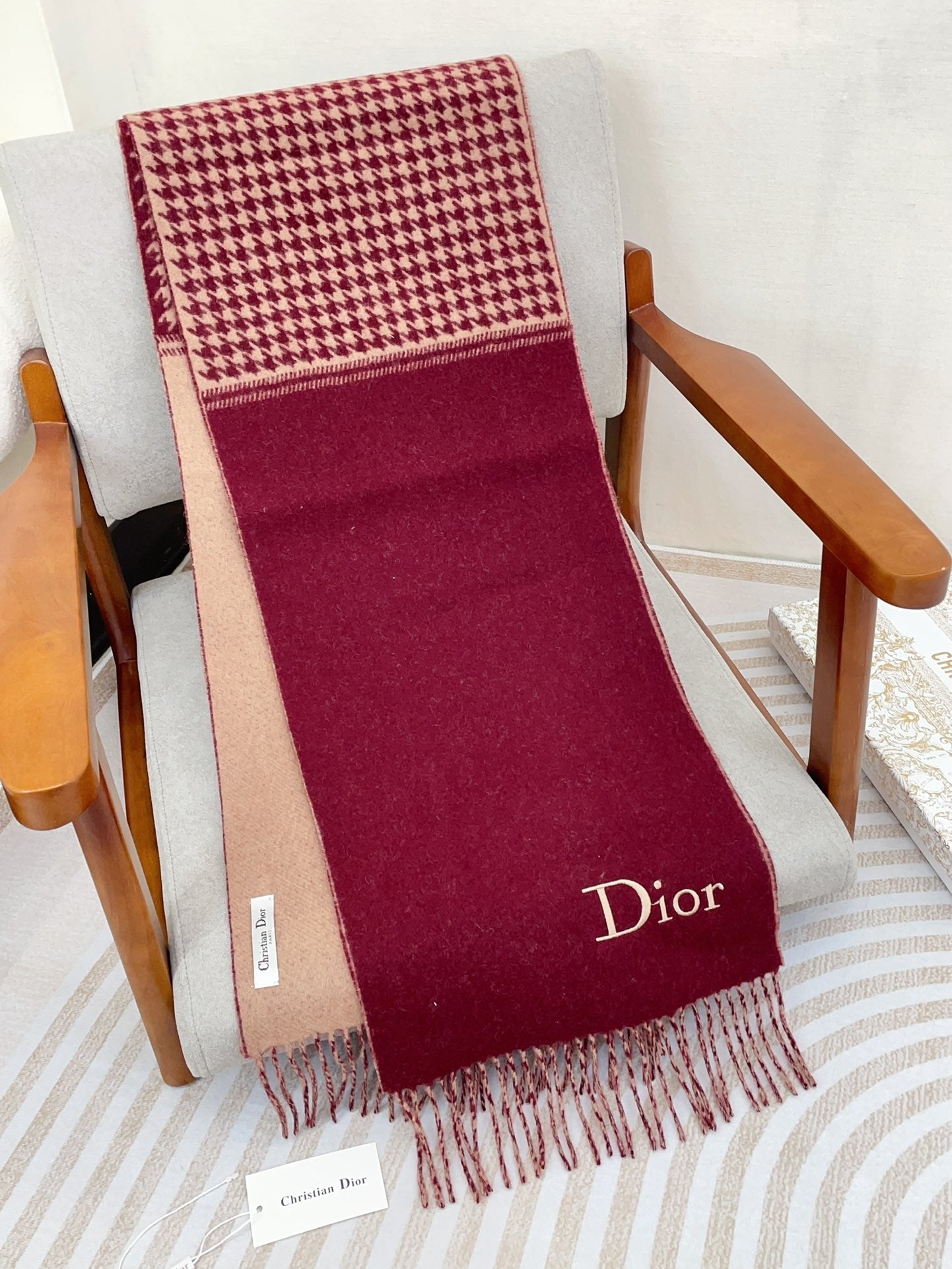 DIOR SCARF 180 CM IN BURGUNDY RED CASHMERE 419821