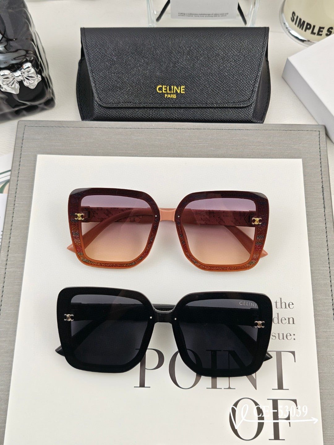 CELINE TRIOMPHE SQUARE SUNGLASSES 53039 IN ACETATE