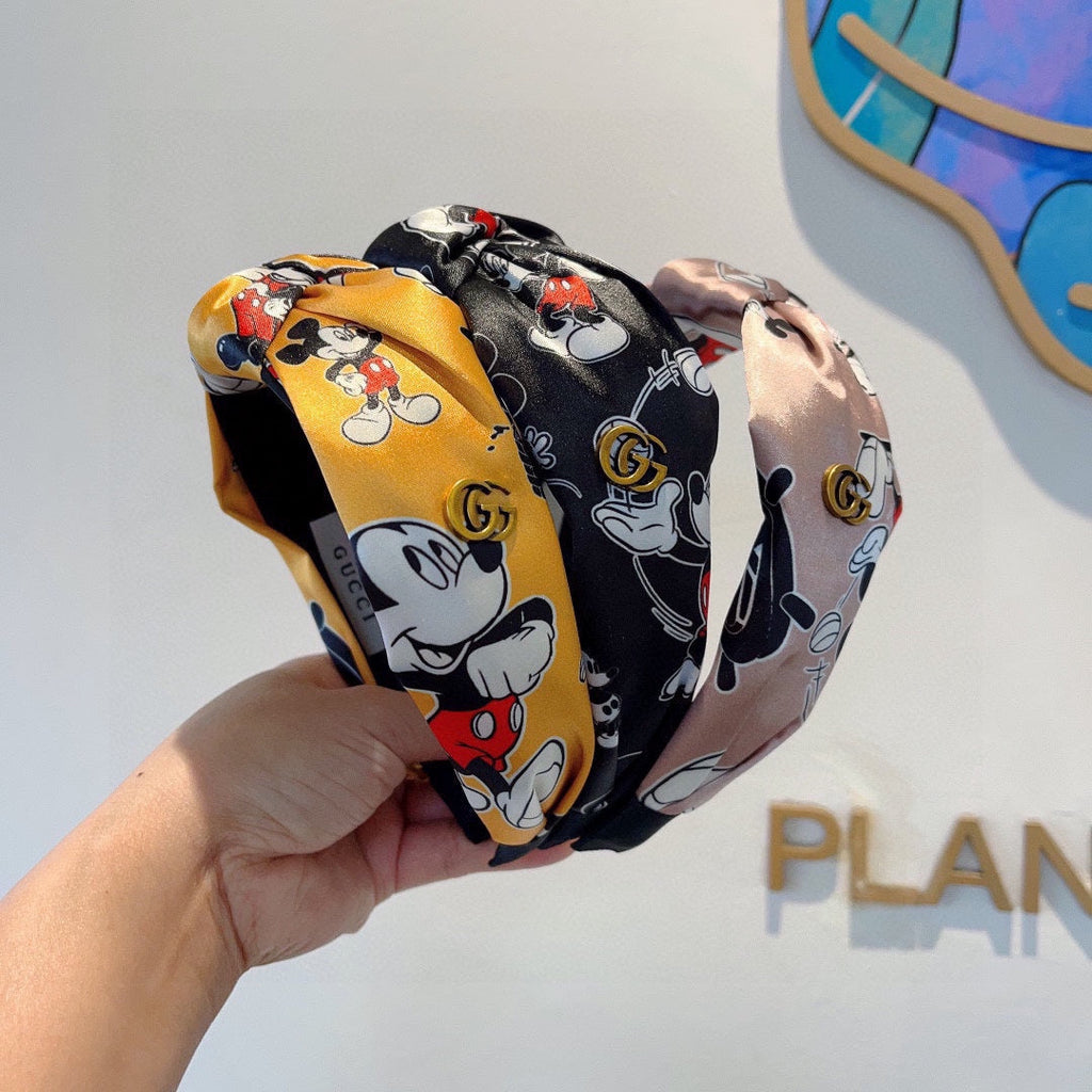 GUCCI MICKEY PRINT HAIRBAND IN YELLOW SILK 409359