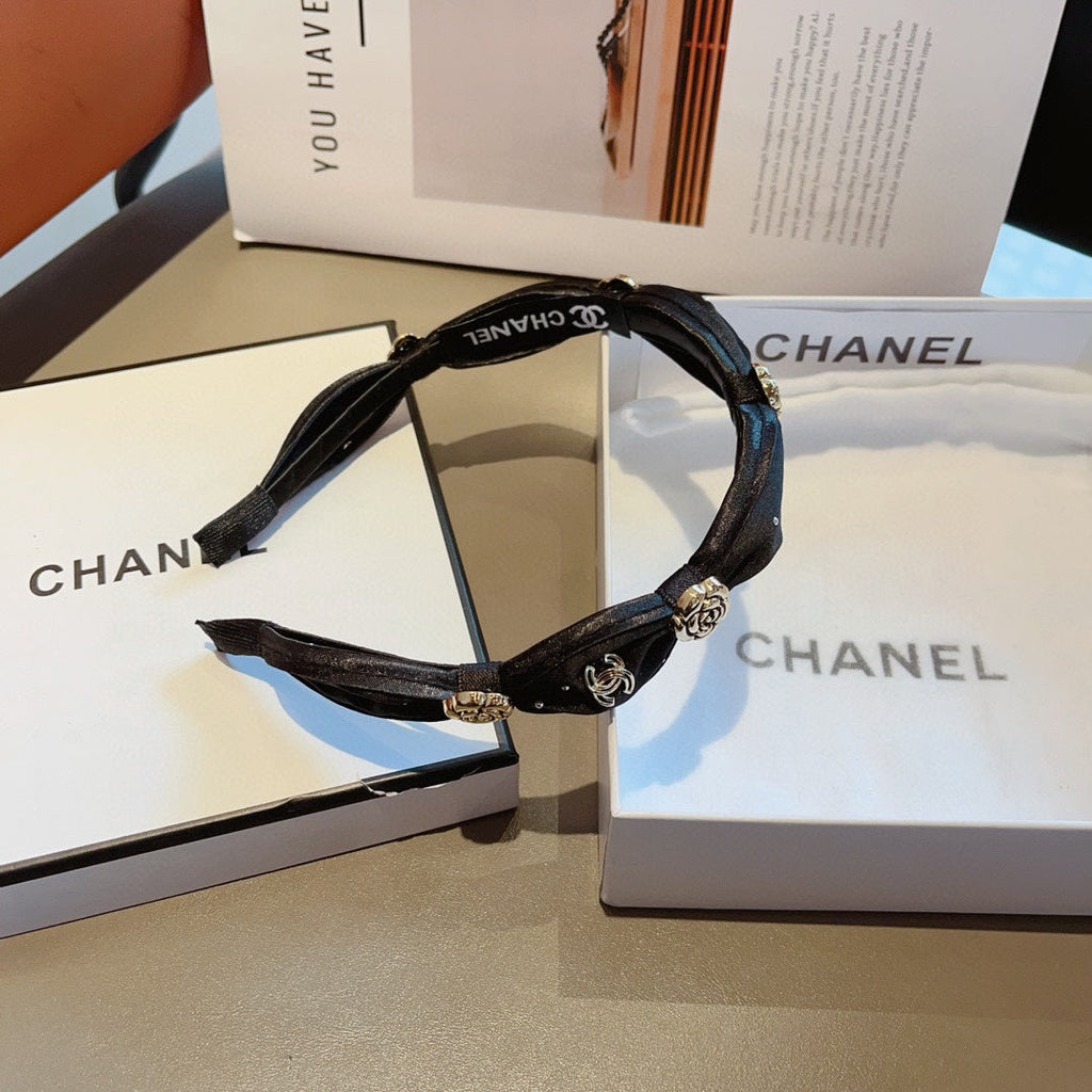 CHANEL BLACK SILK HAIRBAND 410837