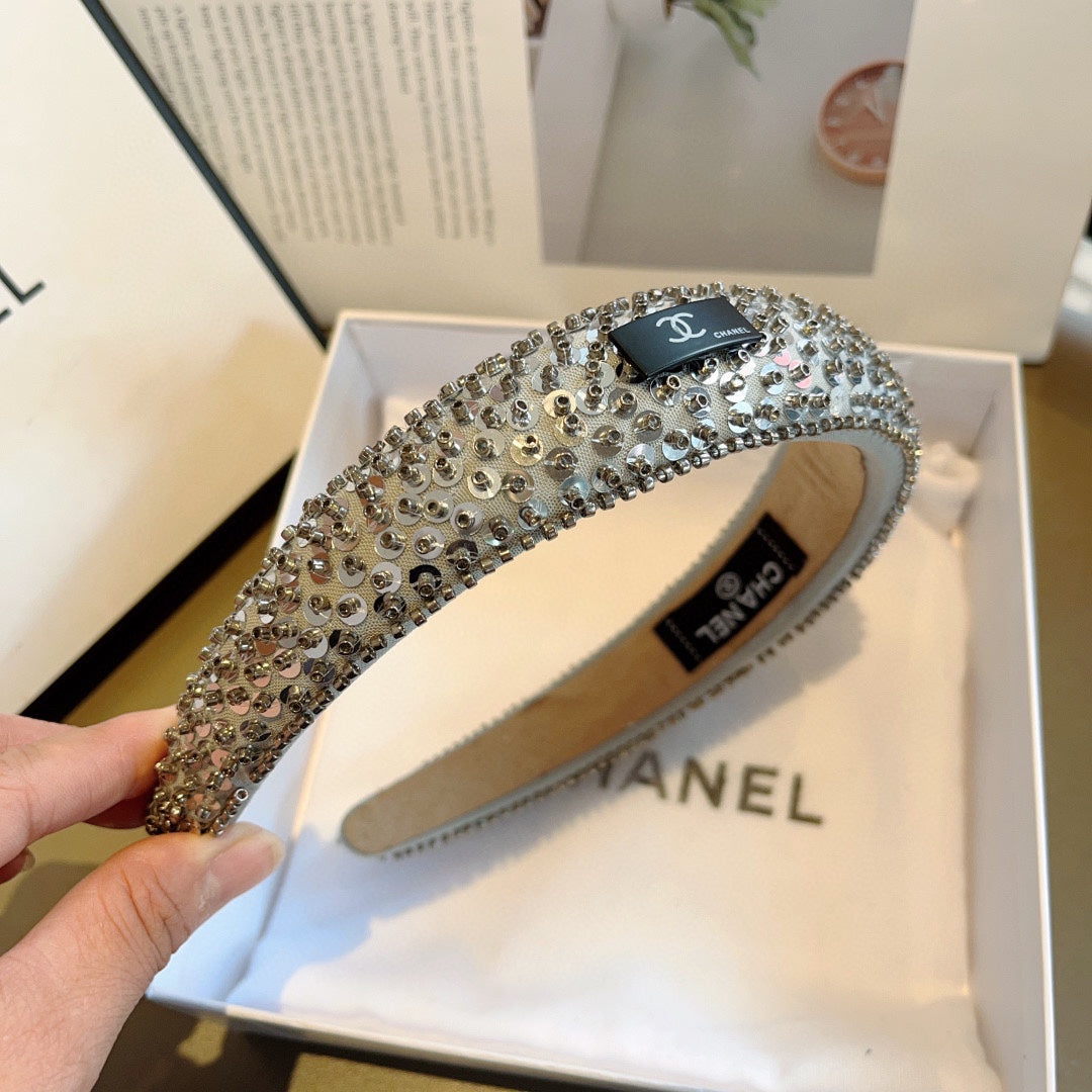 CHANEL SILVER FABRIC WITH SEQUINS HAIRBAND 412428