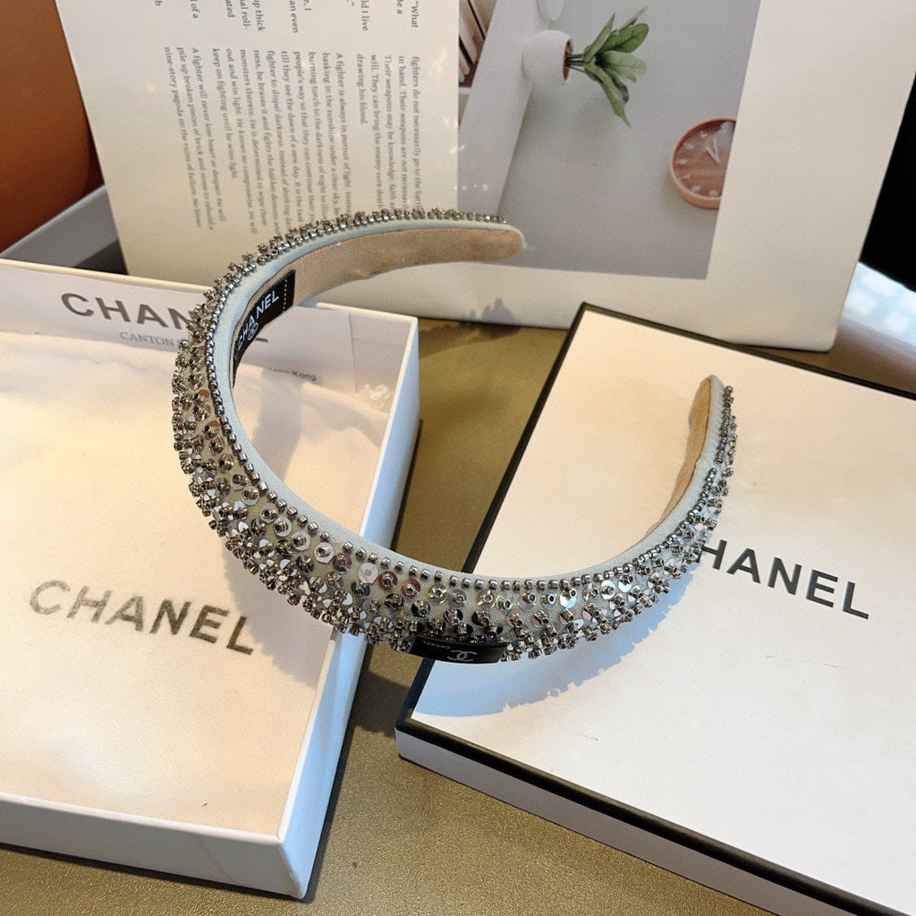 CHANEL SILVER FABRIC WITH SEQUINS HAIRBAND 412428