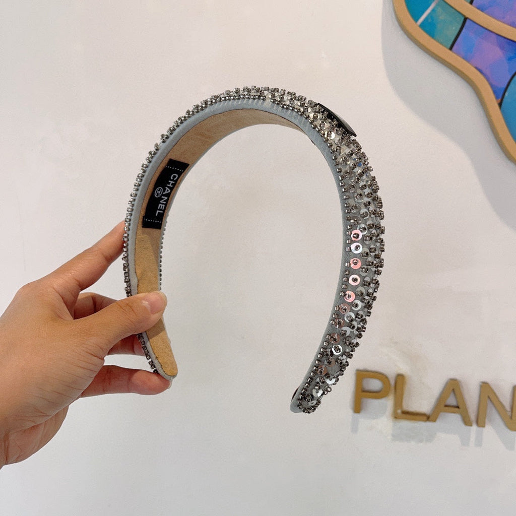 CHANEL SILVER FABRIC WITH SEQUINS HAIRBAND 412428