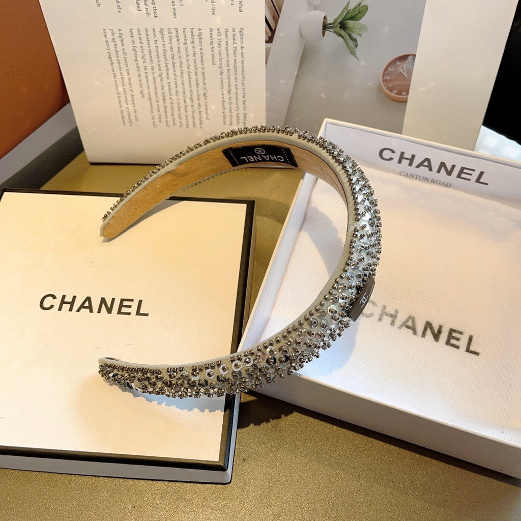 CHANEL SILVER FABRIC WITH SEQUINS HAIRBAND 412428