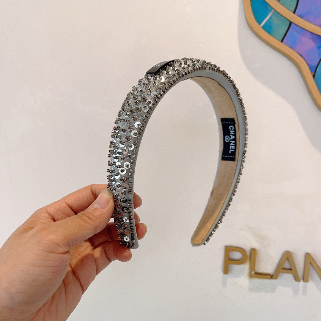 CHANEL SILVER FABRIC WITH SEQUINS HAIRBAND 412428