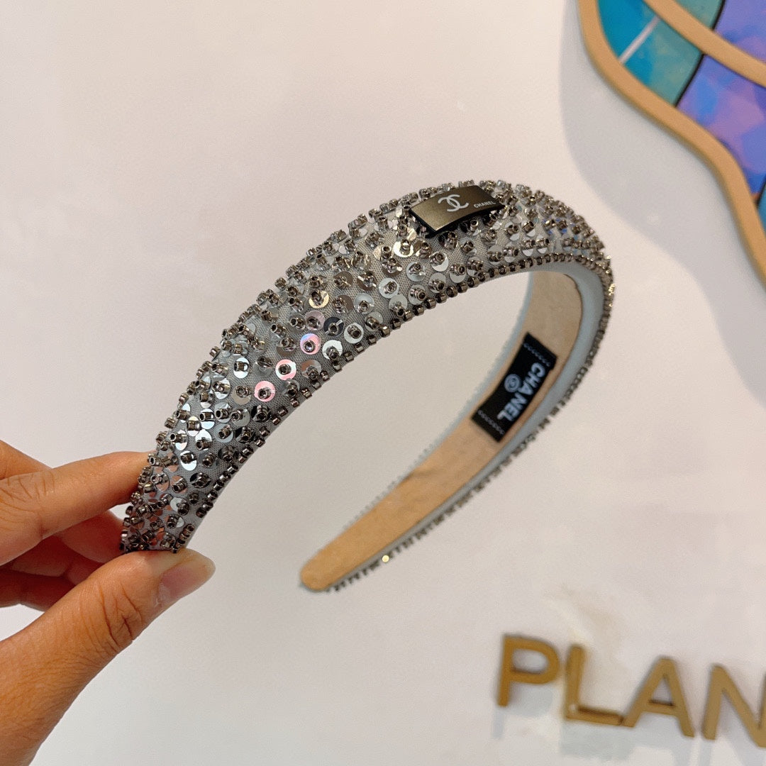 CHANEL SILVER FABRIC WITH SEQUINS HAIRBAND 412428