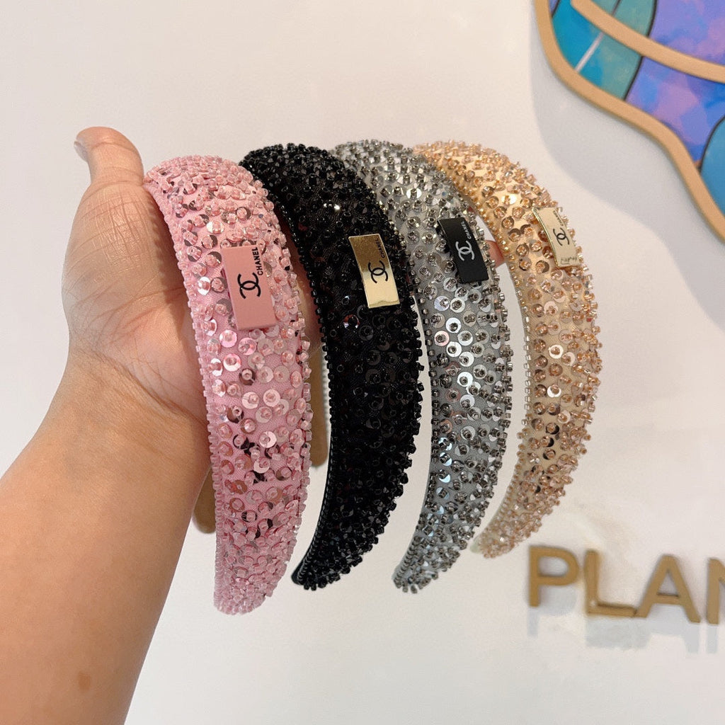 CHANEL SILVER FABRIC WITH SEQUINS HAIRBAND 412428