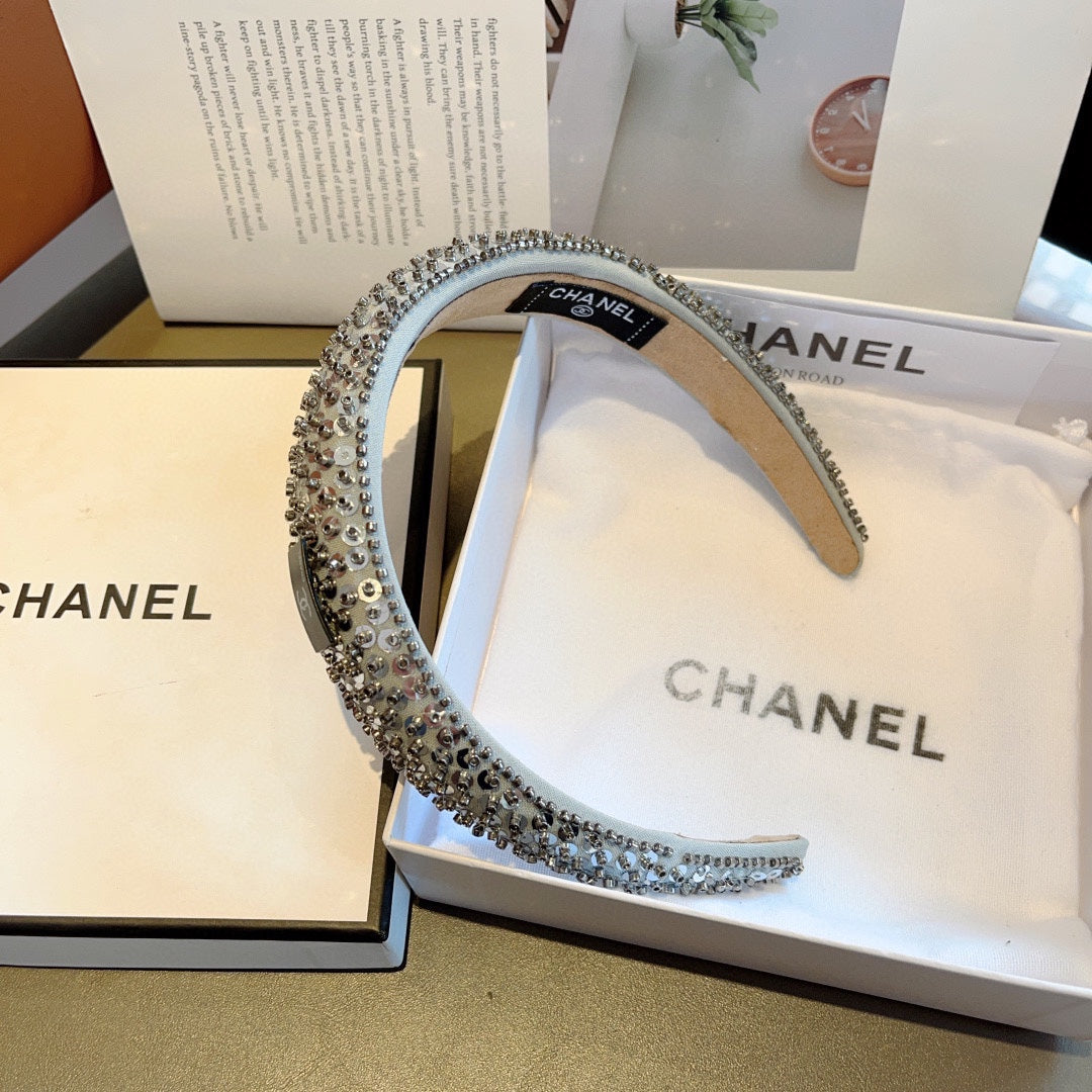 CHANEL SILVER FABRIC WITH SEQUINS HAIRBAND 412428