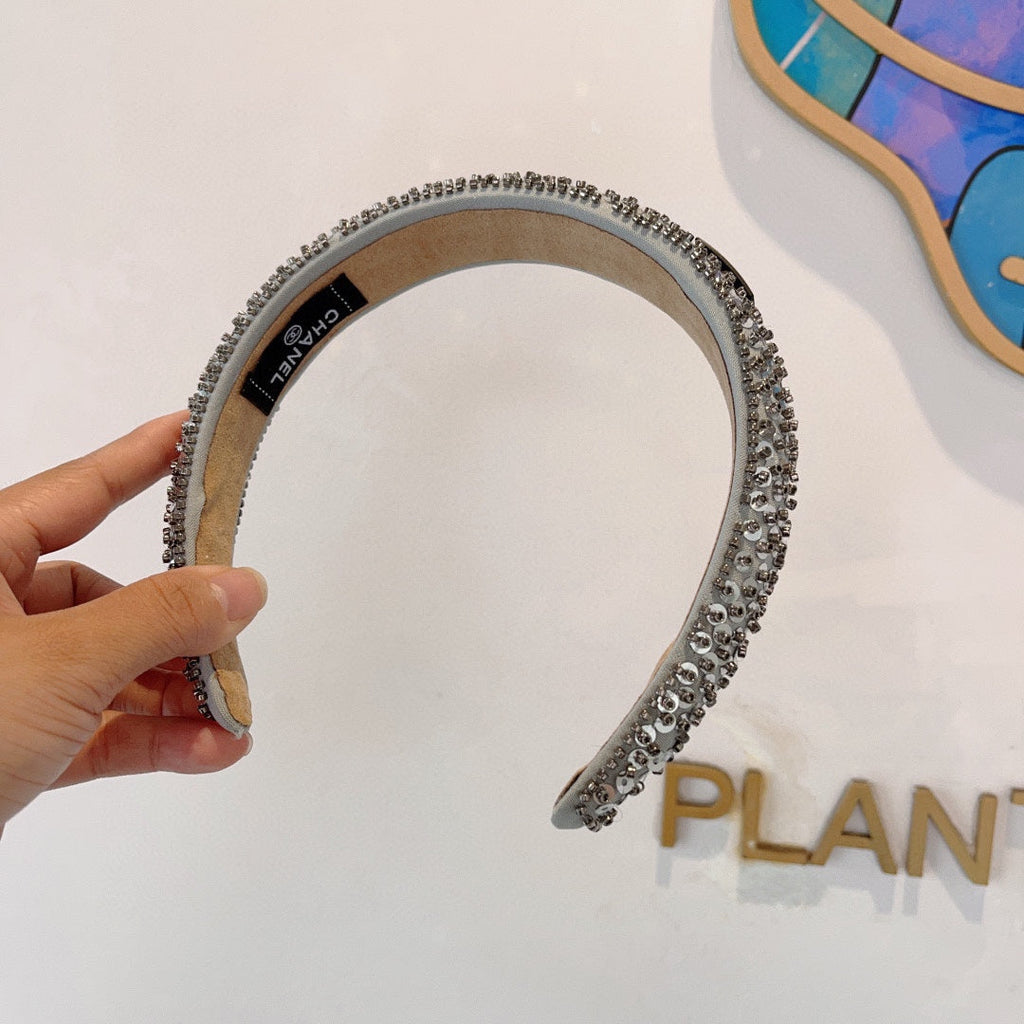 CHANEL SILVER FABRIC WITH SEQUINS HAIRBAND 412428