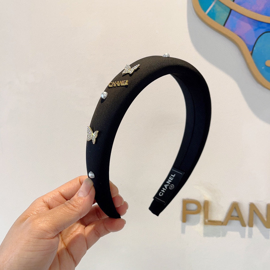 CHANEL BLACK FABRIC HAIRBAND WITH CRYSTAL 414405