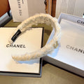 CHANEL WHITE FABRIC WITH ROSE LACE TRIM HAIRBAND 414412