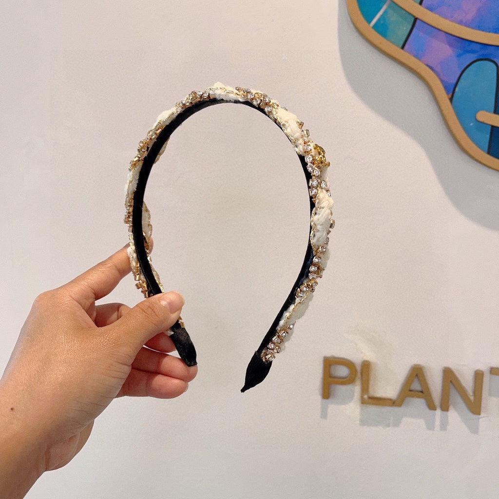 CHANEL WHITE FABRIC WITH CRYSTAL HAIRBAND 417311