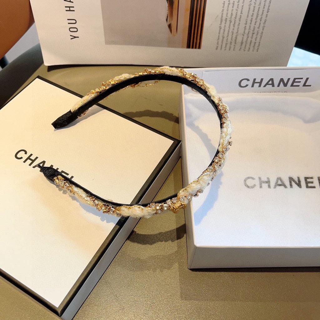 CHANEL WHITE FABRIC WITH CRYSTAL HAIRBAND 417311