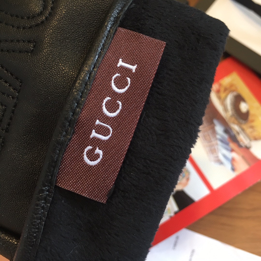 GUCCI TOUCHSCREEN LAMBSKIN GLOVES BLACK WITH WOOL LINING 409346