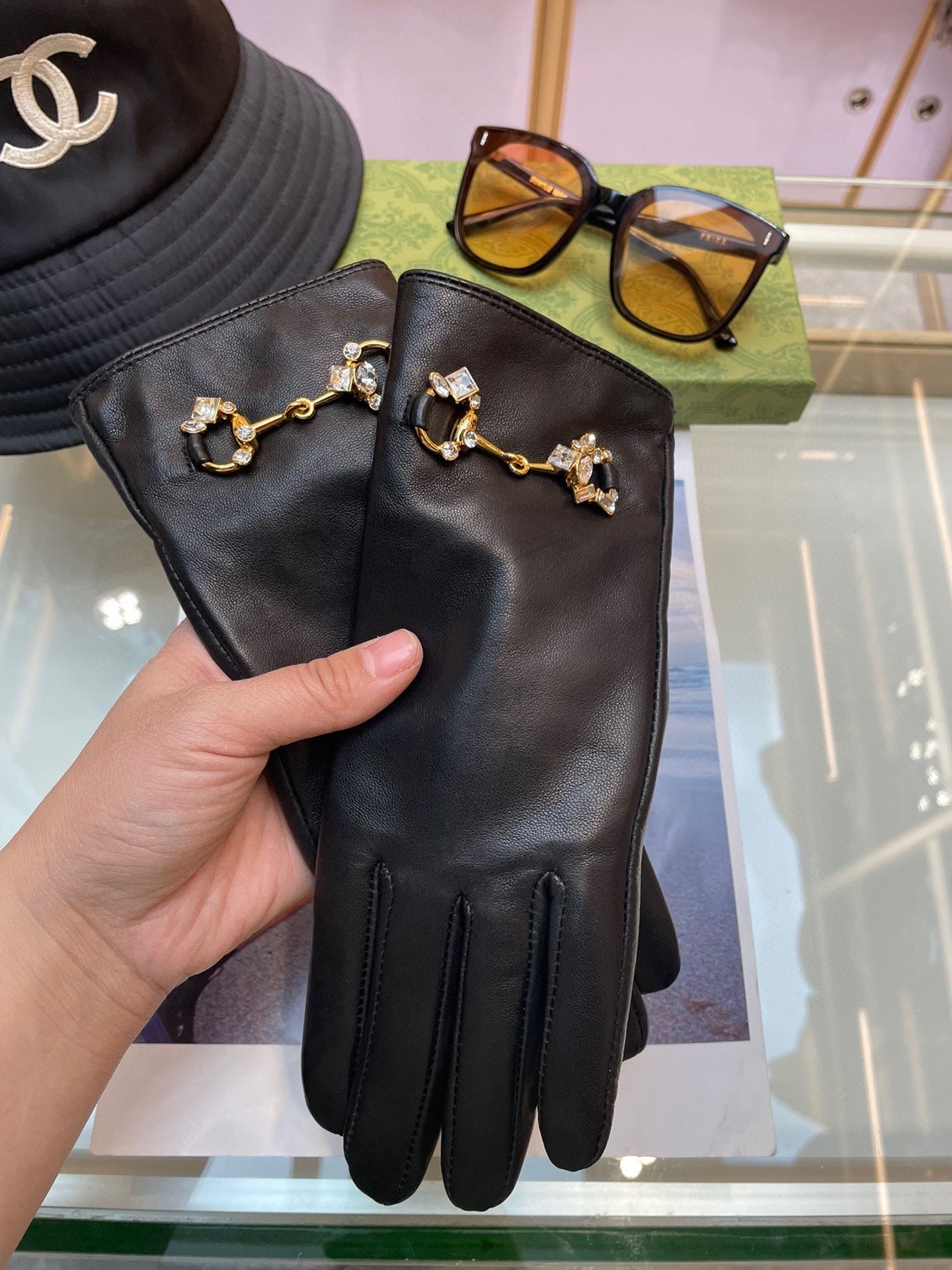 GUCCI HORSEBIT GLOVES IN BLACK LAMBSKIN WITH CASHMERE LINING 454592