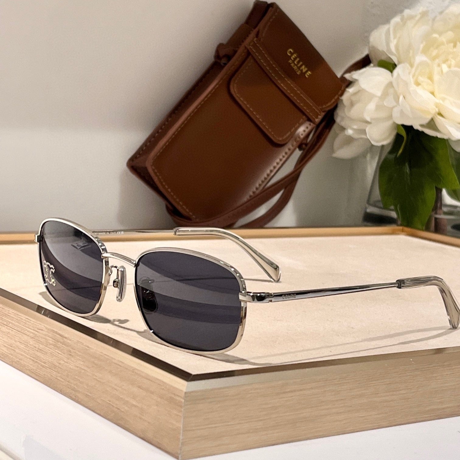 CELINE TRIOMPHE RHINESTONE SUNGLASS CL40285U IN METAL WITH CRYSTALS