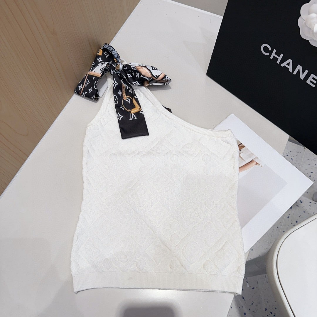 LOUIS VUITTON ONE SHOULDER TOP 612064 IN WHITE COTTON RIBBED