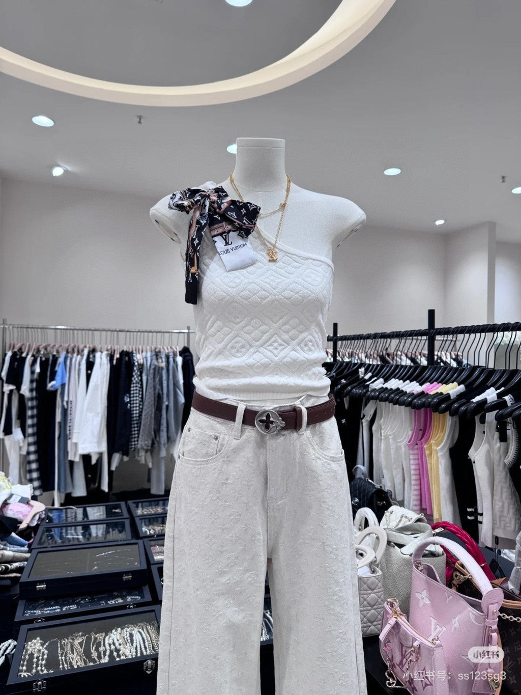 LOUIS VUITTON ONE SHOULDER TOP 612064 IN WHITE COTTON RIBBED