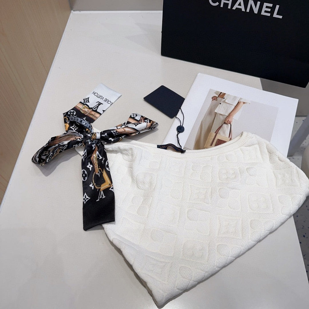 LOUIS VUITTON ONE SHOULDER TOP 612064 IN WHITE COTTON RIBBED