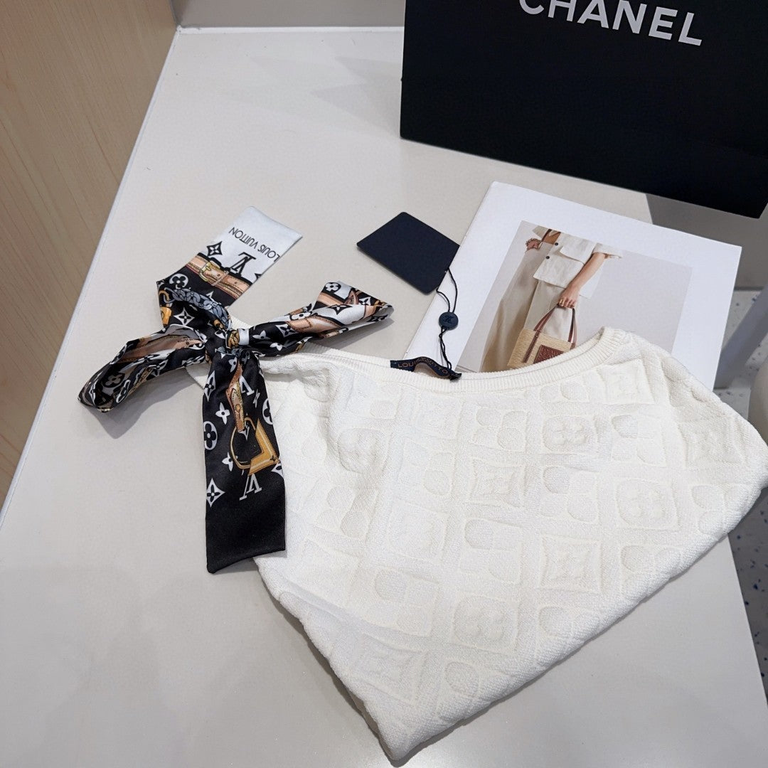 LOUIS VUITTON ONE SHOULDER TOP 612064 IN WHITE COTTON RIBBED