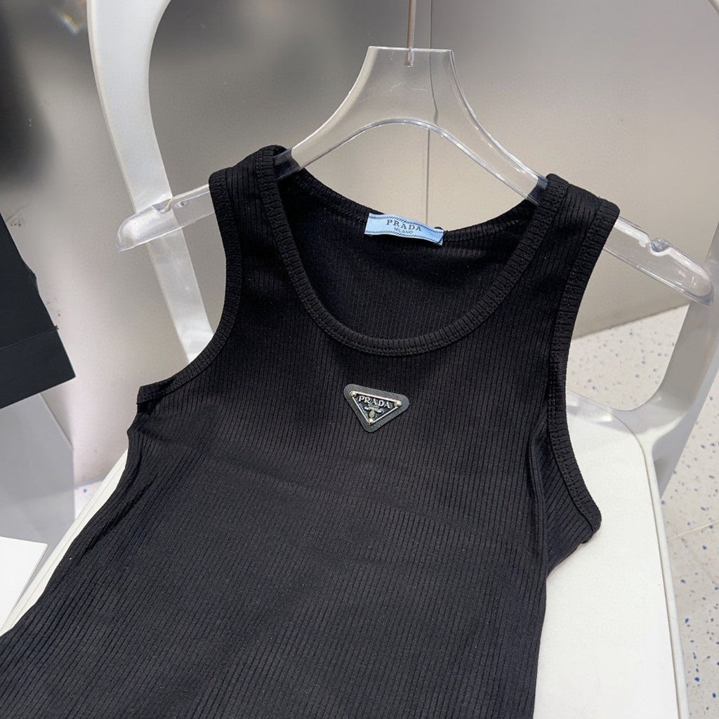 PRADA CAMISOLE 624506 IN BLACK COTTON RIBBED