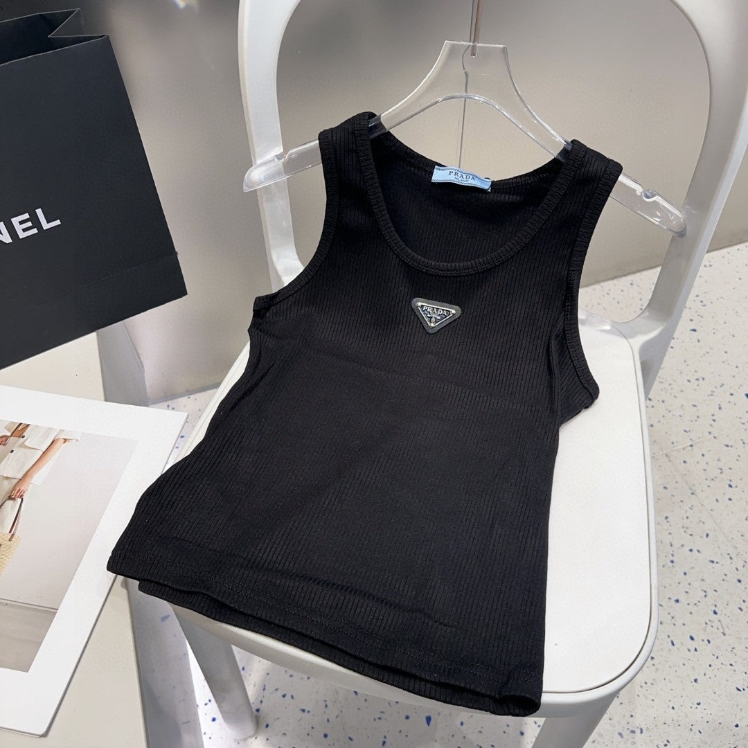 PRADA CAMISOLE 624506 IN BLACK COTTON RIBBED