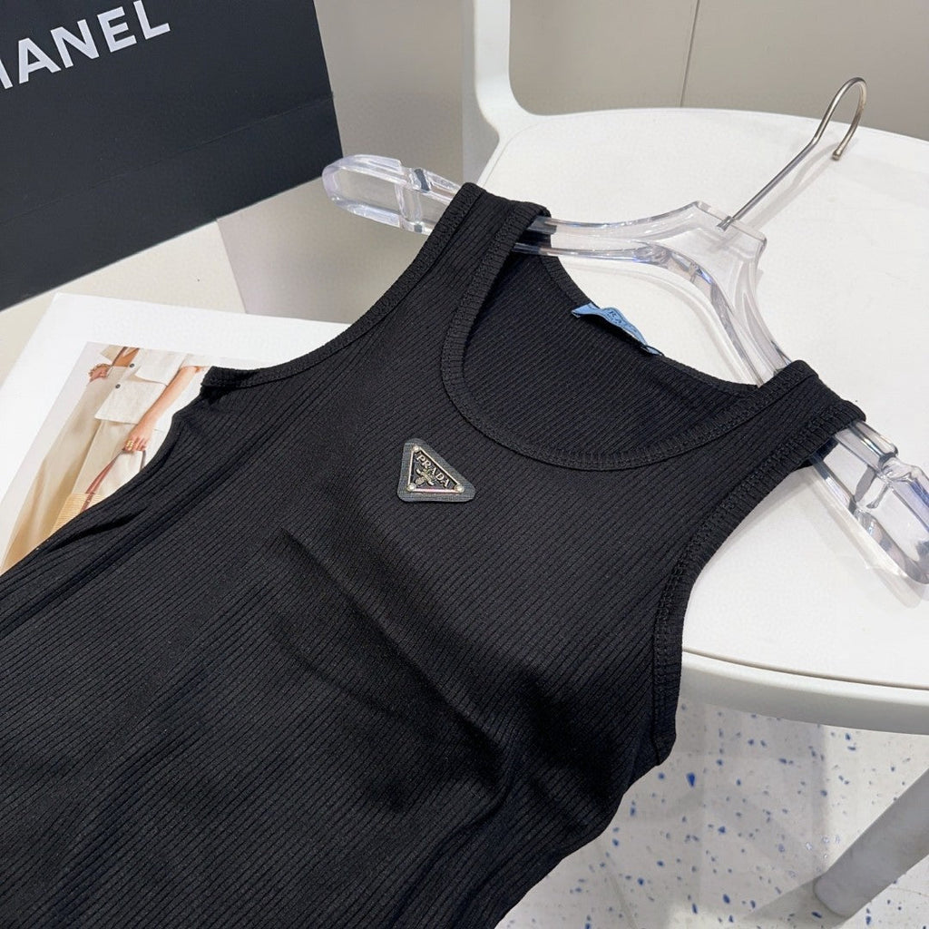 PRADA CAMISOLE 624506 IN BLACK COTTON RIBBED