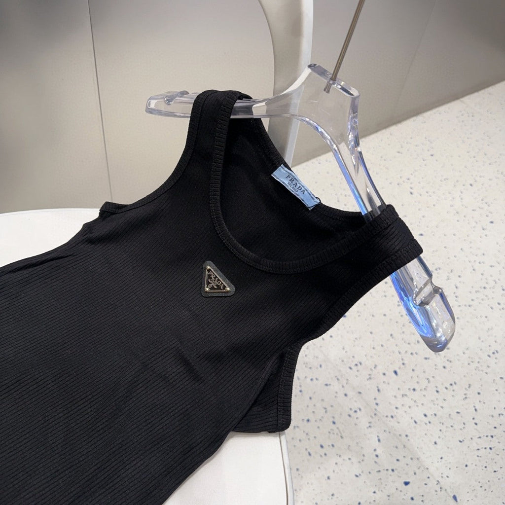 PRADA CAMISOLE 624506 IN BLACK COTTON RIBBED