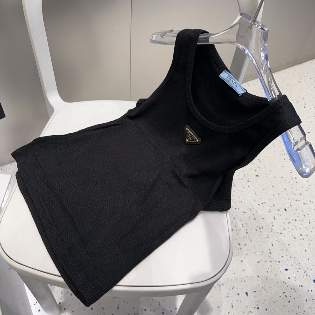 PRADA CAMISOLE 624506 IN BLACK COTTON RIBBED