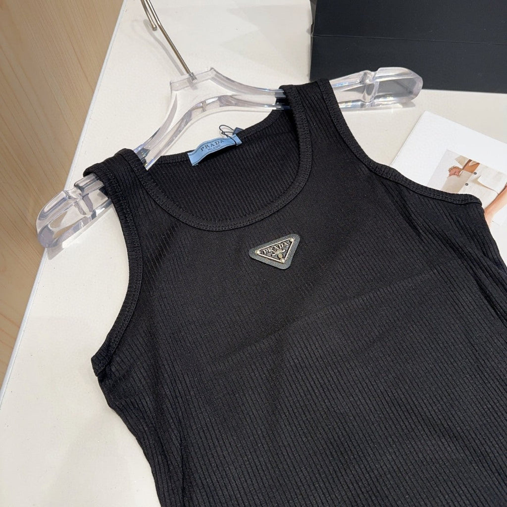 PRADA CAMISOLE 624506 IN BLACK COTTON RIBBED