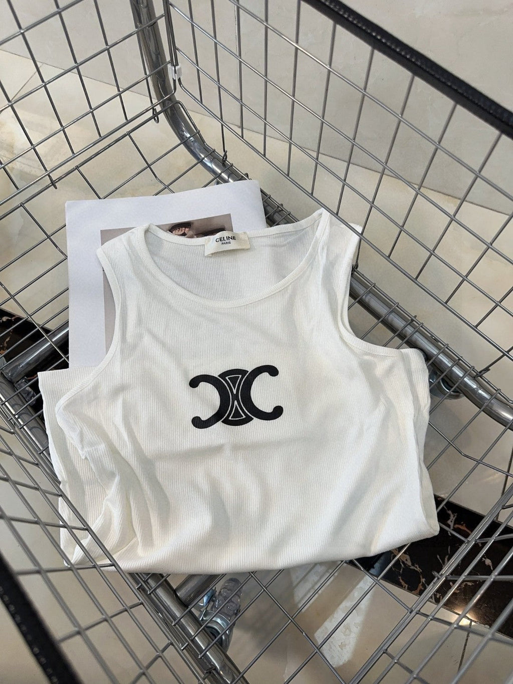 CELINE TANK TOP 627697 IN WHITE COTTON RIBBED