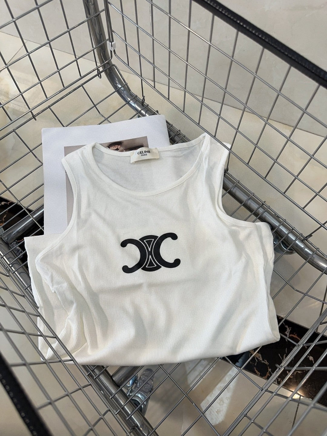 CELINE TANK TOP 627697 IN WHITE COTTON RIBBED