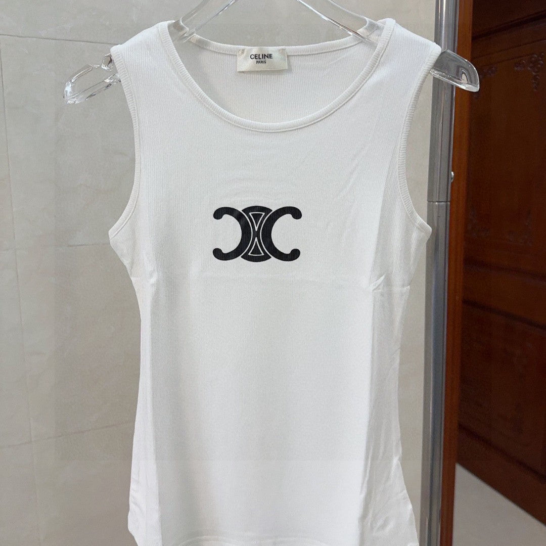 CELINE TANK TOP 627697 IN WHITE COTTON RIBBED